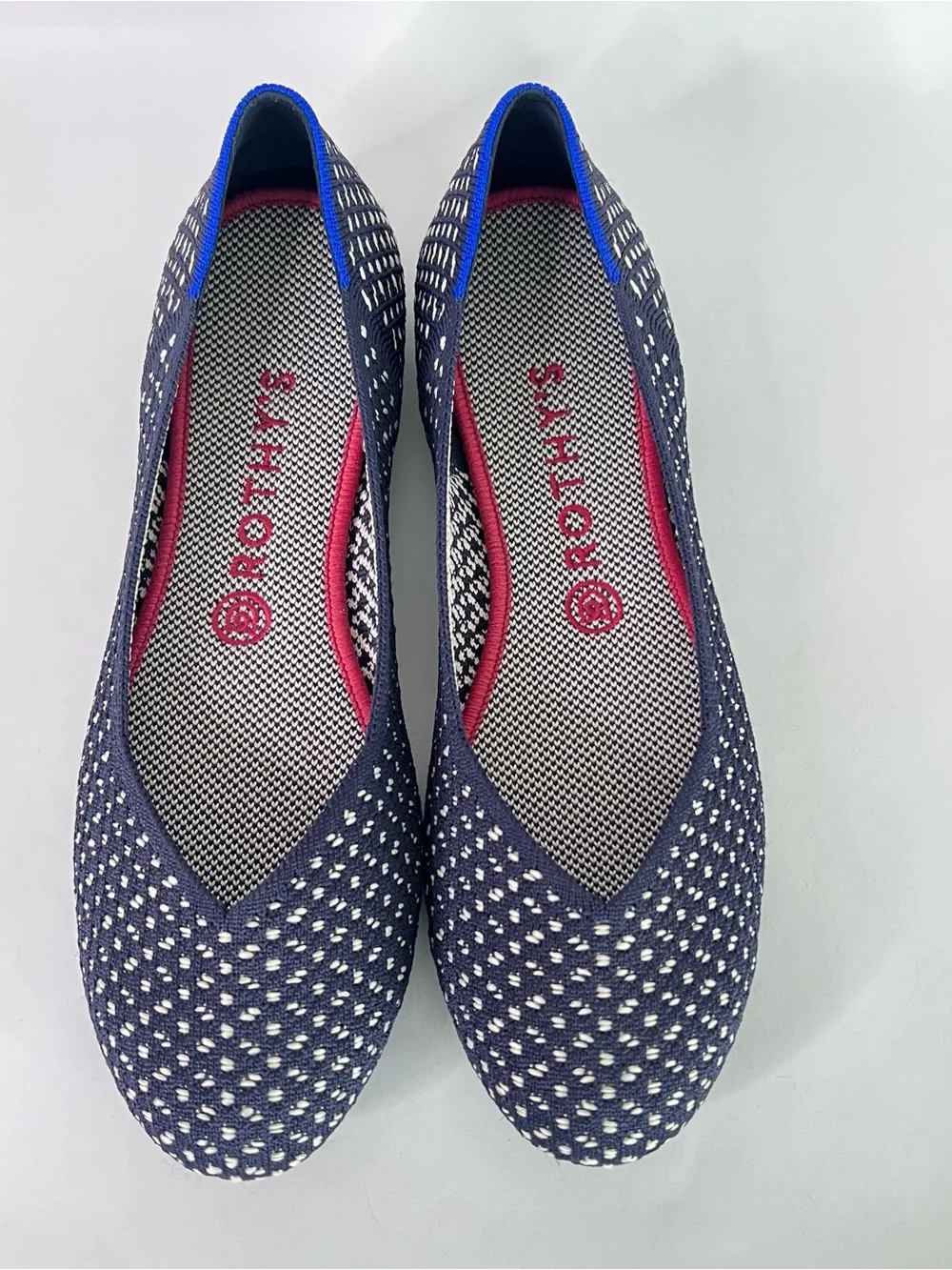 Rothy’s Maritime Honeycomb Ballet Flats Navy Blue White Spotted Knit Shoes 9W